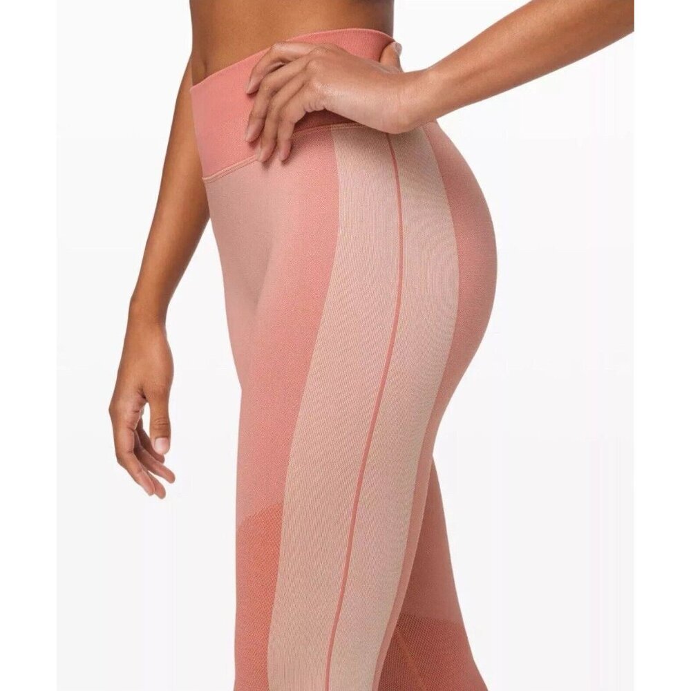Lululemon Women Leggings Size 2 Ebb to Train Tight High Rise Peach Pink Abstract - Picture 5 of 10